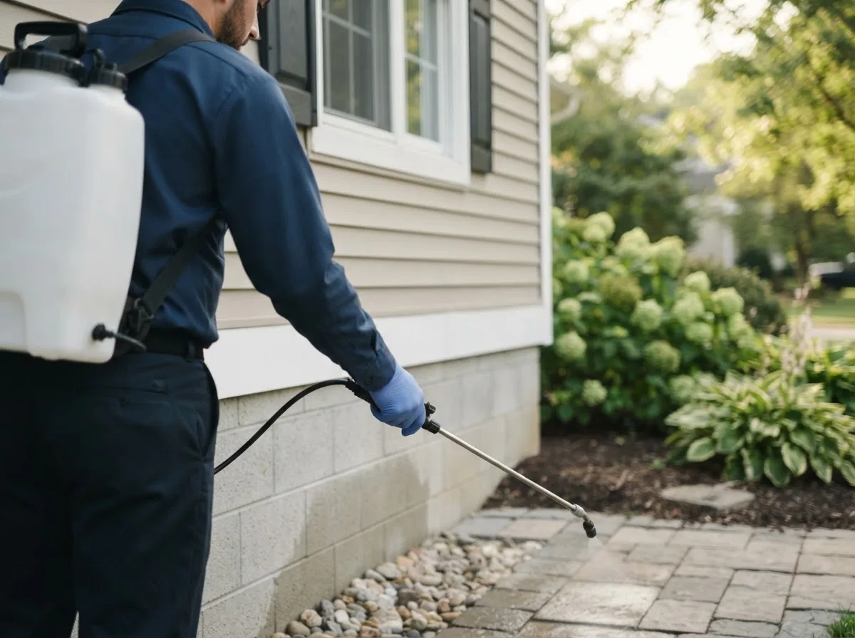 Pest control technician inspecting a home in Windsor, OH